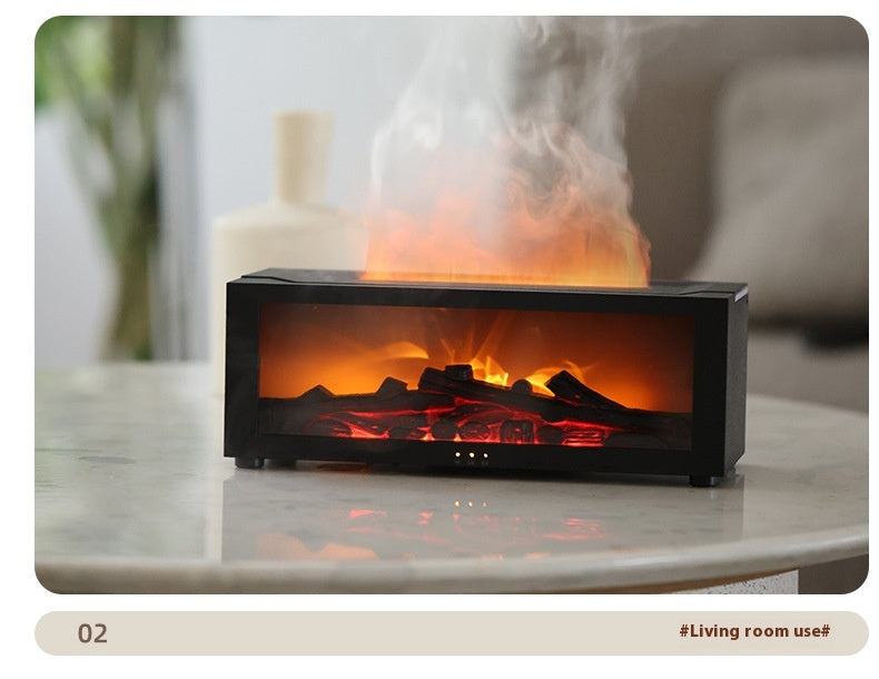 Ember & Ash flame mist fireplace lamp glowing with realistic flame effect mist in a dark gothic living room - view 3 of 3
