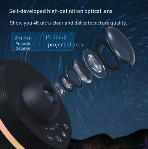 Nebula Noir 13-in-1 galaxy projector casting purple and blue nebula stars across a dark bedroom ceiling - view 2 of 4