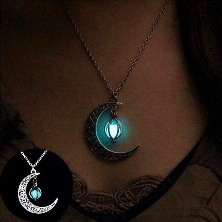 Moonfire Glowing Crescent Pendant Necklace