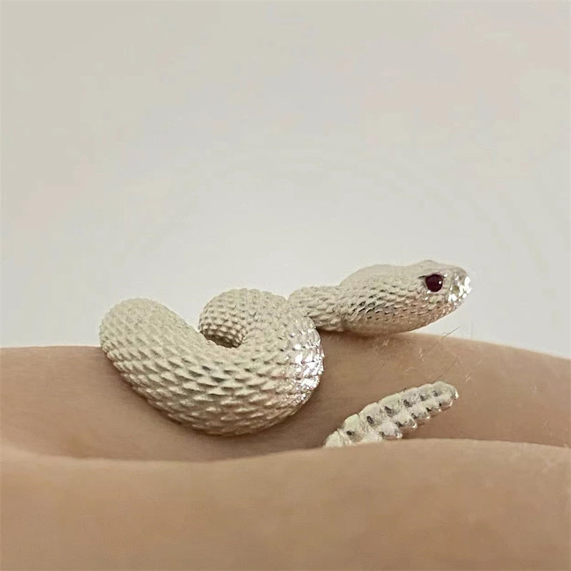 Serpent's Coil gothic rattlesnake wrap ring with detailed metal scales coiled around a finger - view 3 of 4