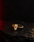 The Thorned Rose Coffin Ring in the selected Gold colorway, with a compact pale coffin face and raised rose motif.