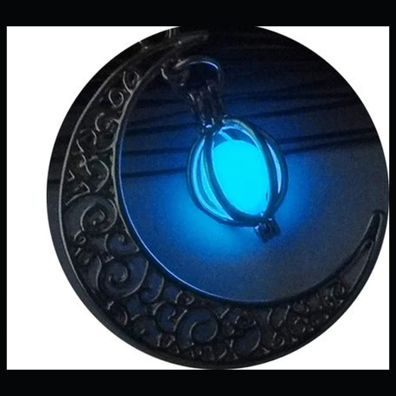 Moonfire Blue crescent necklace illuminated reference