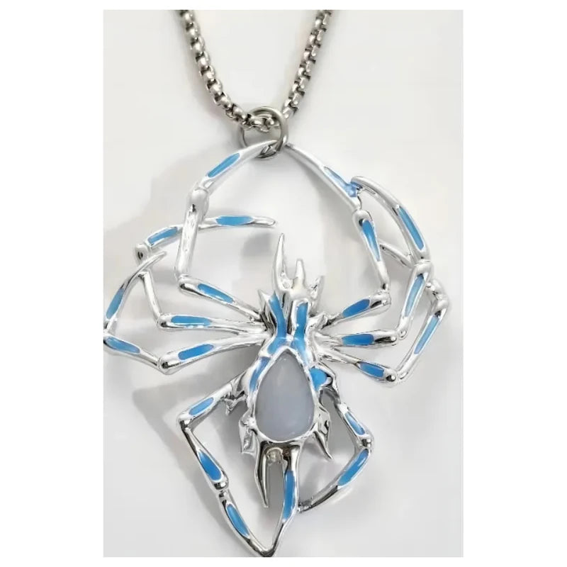 Widow's Glow Blue Light spider necklace in normal light